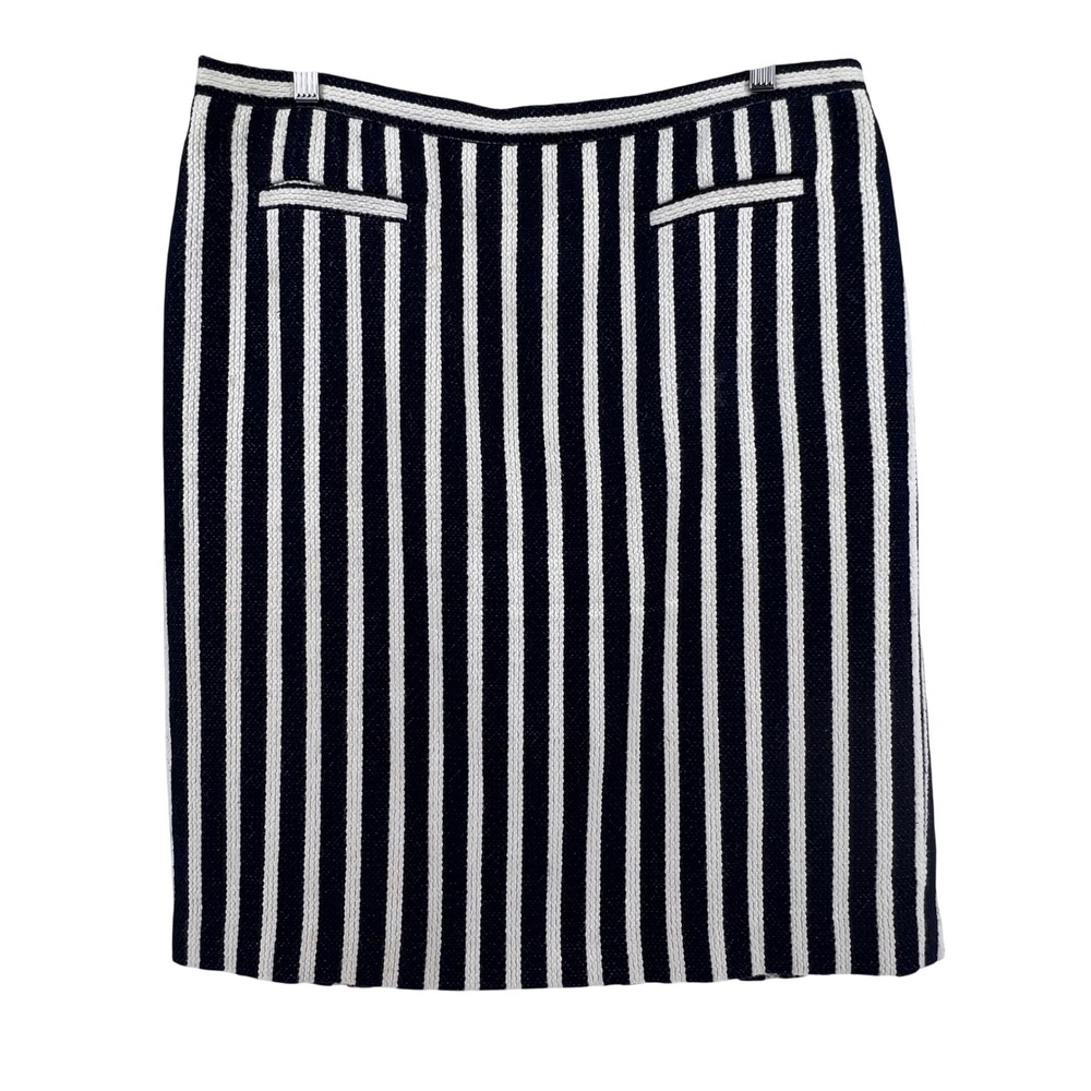 Talbots Womens Size 16 Navy White Striped Textured Cotton Blend Pencil Skirt